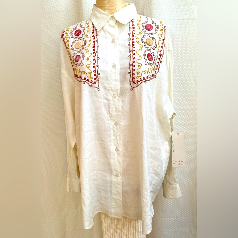 🔴 New Frontier western linen blouse